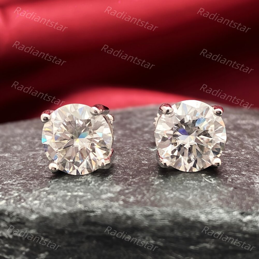 NEW Certified 4ct. t.w. Moissanite 4 Prong Solitaire Screw Back Stud Earrings